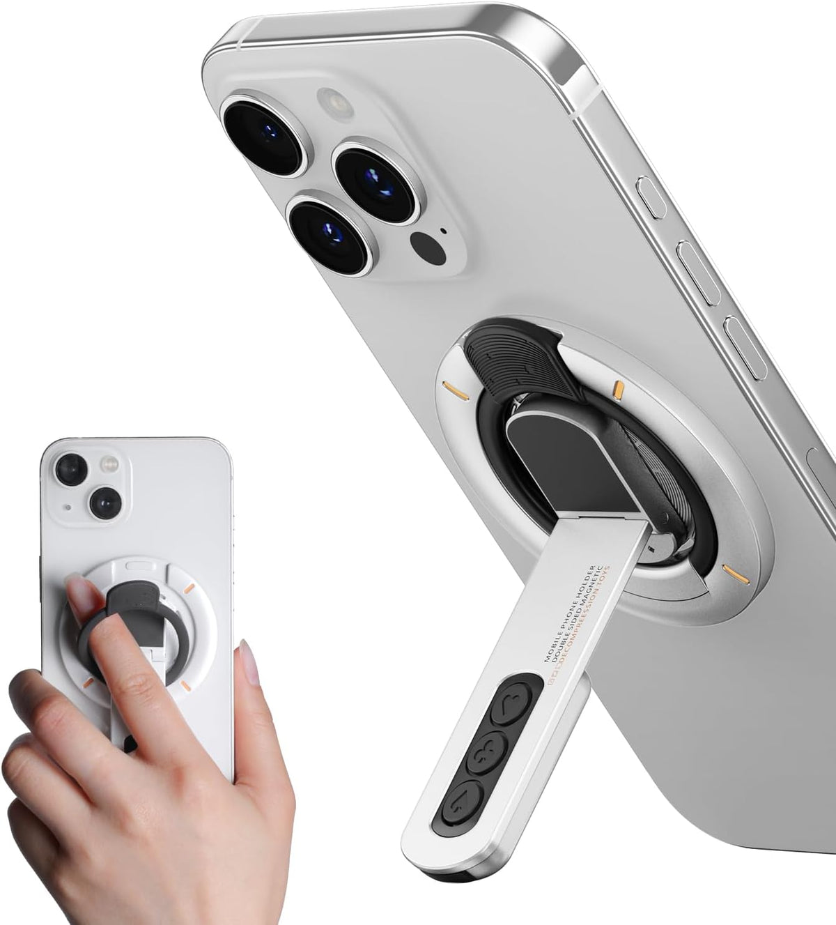 Unidock DualGrip 4-in-1 Magnetic Ring Holder – Strong Grip, 360° Stand, Click Buttons & Works with All Android & iOS Devices (Magnetic Ring Included)
