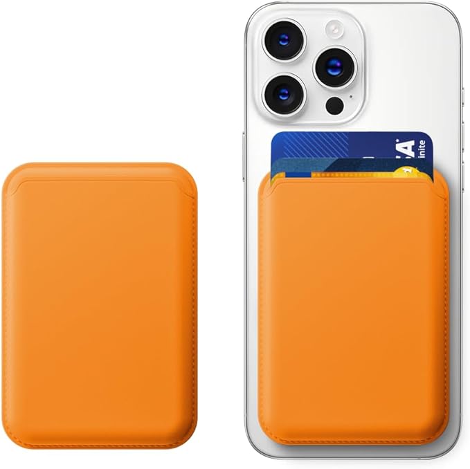 UNIDOCK Orange Leather Magnetic Phone Wallet - Mag Wallet RFID