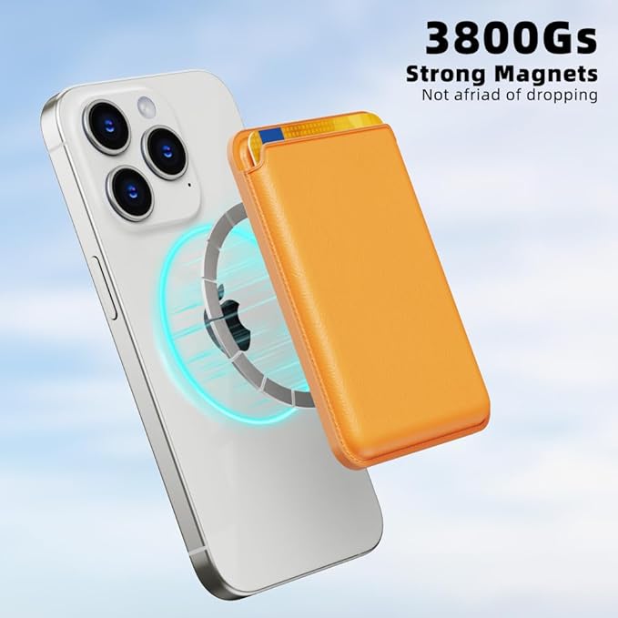 UNIDOCK Orange Leather Magnetic Phone Wallet - Mag Wallet RFID