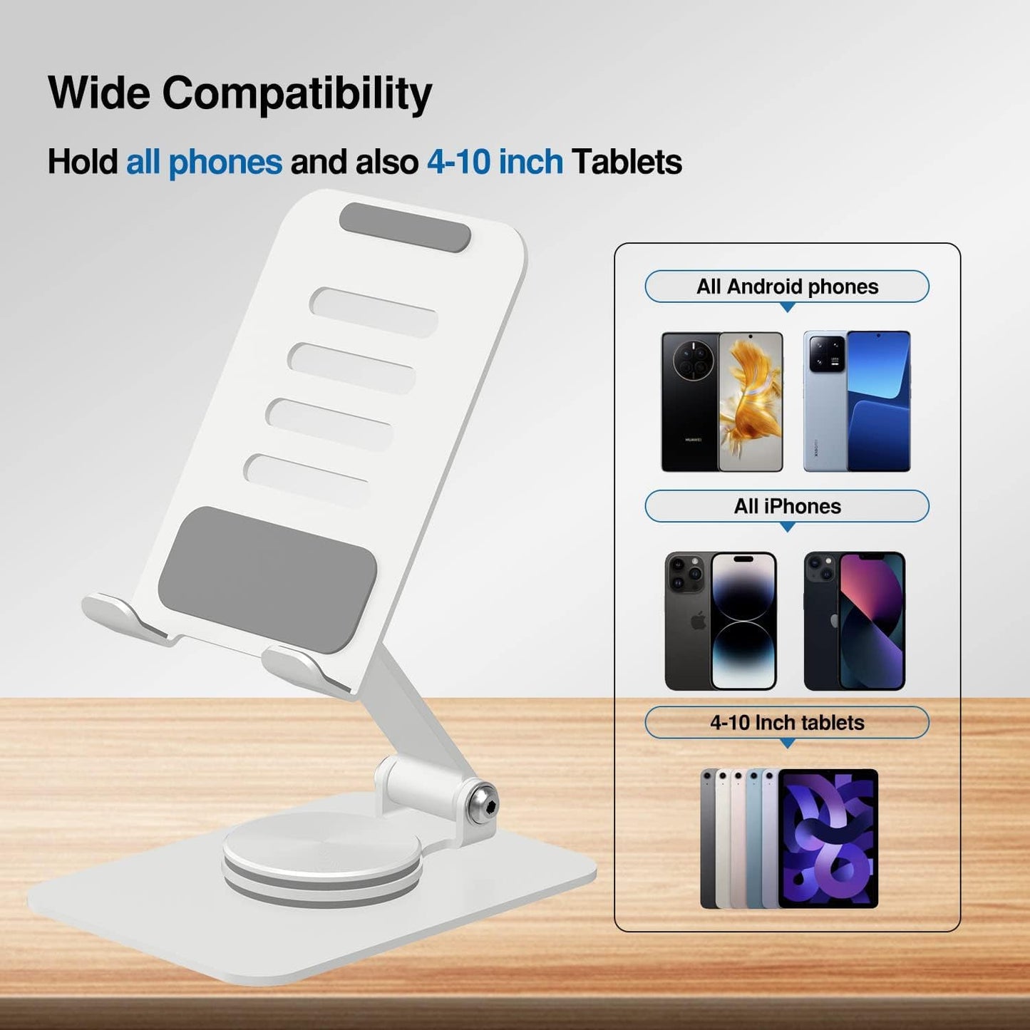 Unidock 360° Rotating Foldable Phone & Tablet Stand – Adjustable Metal Desk Holder for Mobile, iPhone & iPad