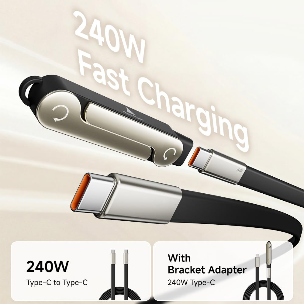 UNIDOCK 240W Fast Charging USB-C Cable with Stand, 90° Angle Braided Type-C Cable, Ultra Durable, Universal Compatible