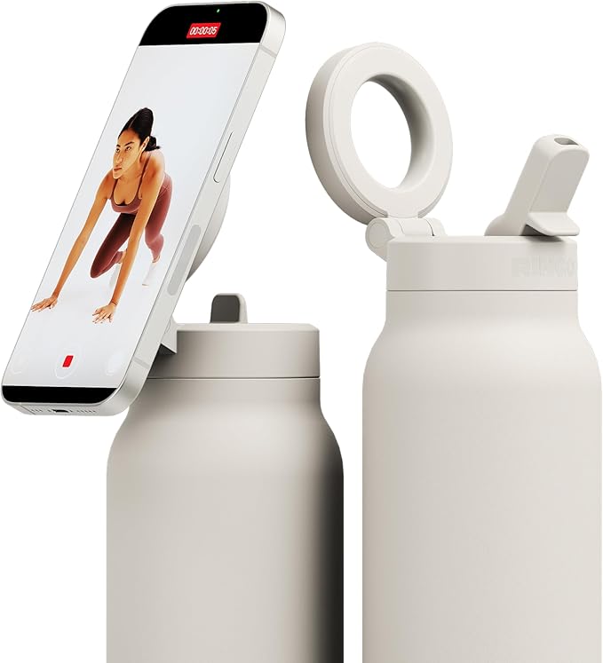 Unidock RINGO Magnetic Bottle with Phone Stand – Leakproof Straw, 24H Cold/12H Hot Insulated Stainless Steel Water Bottle with Comfort Grip & Reinforced Hinge