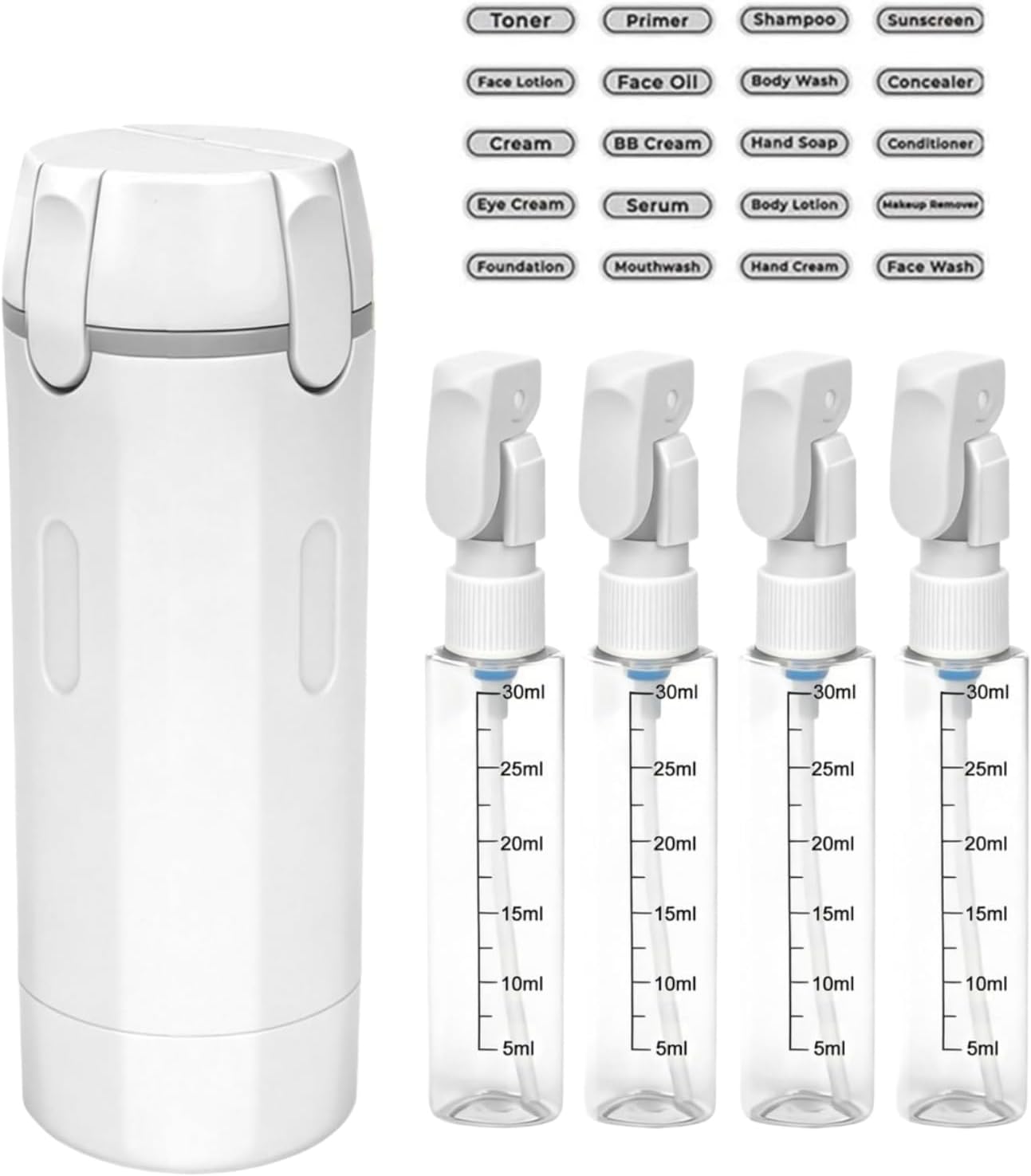 UNIDOCK 4-in-1 Travel Bottle Dispenser (30ML x4) – Leak-Proof, TSA Approved, Compact Toiletry Organizer for Shampoo, Lotion & More