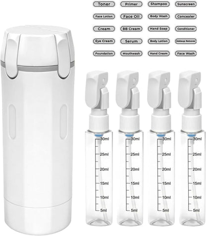 UNIDOCK 4-in-1 Travel Bottle Dispenser (30ML x4) – Leak-Proof, TSA Approved, Compact Toiletry Organizer for Shampoo, Lotion & More