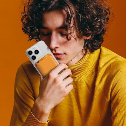 UNIDOCK Orange Leather Magnetic Phone Wallet - Mag Wallet RFID