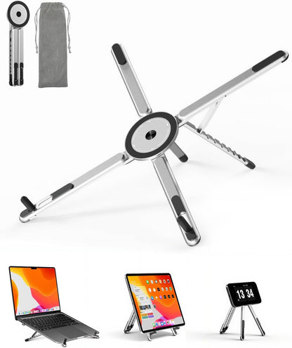 Unidock FlexLift Foldable Aluminum Laptop Stand, 8-Level Adjustable Ergonomic Riser for Desk, Magnetic Multi-Device Stand for Laptop, Tablet & Phone