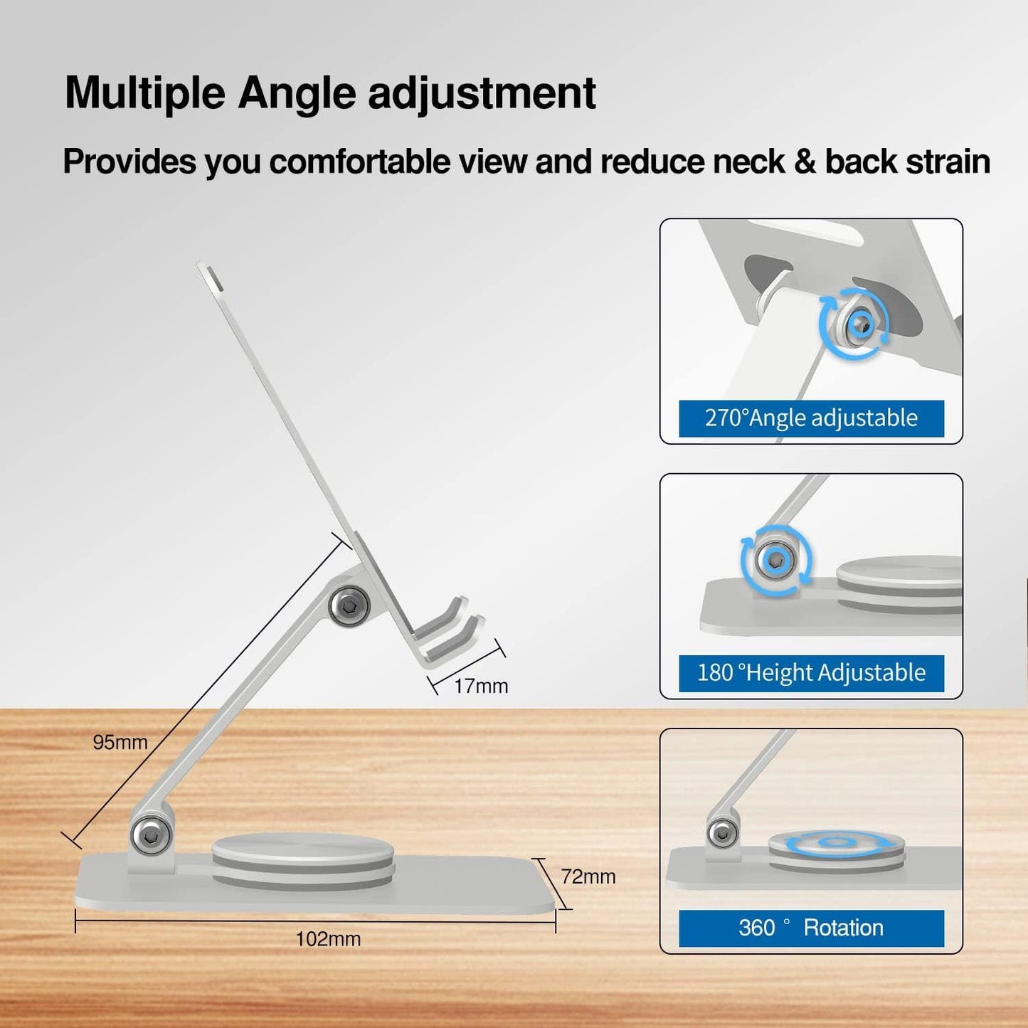 Unidock 360° Rotating Foldable Phone & Tablet Stand – Adjustable Metal Desk Holder for Mobile, iPhone & iPad