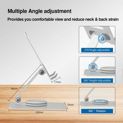 Unidock 360° Rotating Foldable Phone & Tablet Stand – Adjustable Metal Desk Holder for Mobile, iPhone & iPad