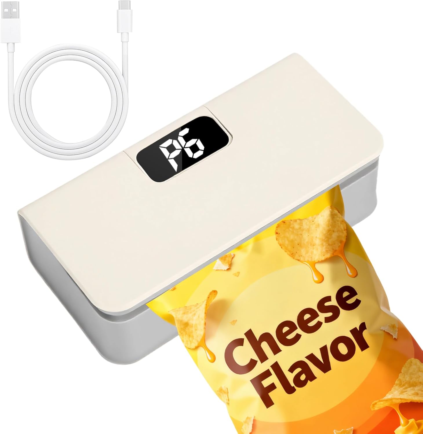 Mini Bag Sealer USB-C Rechargeable – 6 Heat Levels, LED Display, Built-in Cutter & Magnet | One-Touch Chip & Food Bag Heat Sealer for Freshness