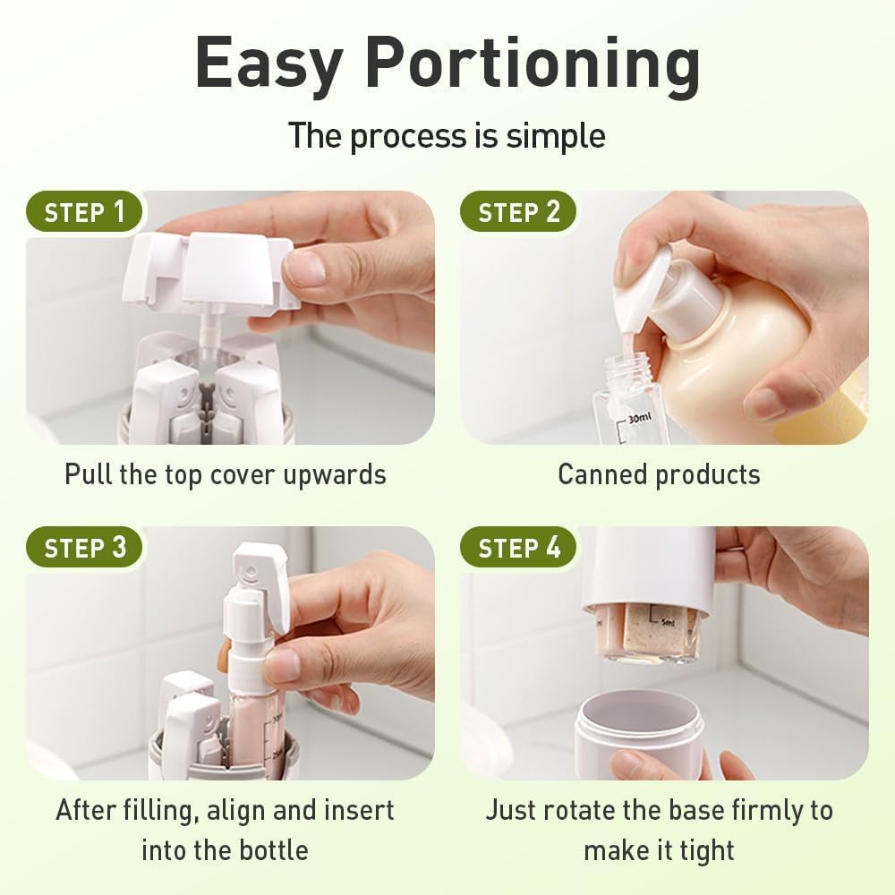 UNIDOCK 4-in-1 Travel Bottle Dispenser (30ML x4) – Leak-Proof, TSA Approved, Compact Toiletry Organizer for Shampoo, Lotion & More