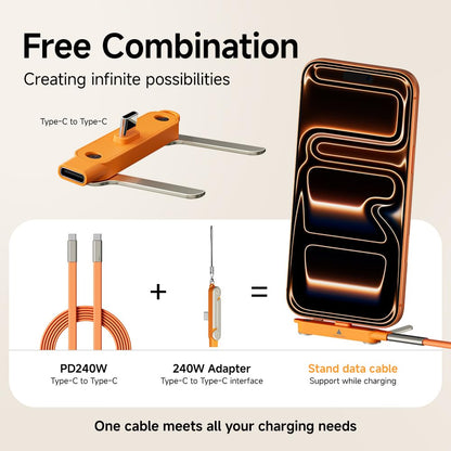 UNIDOCK 240W Fast Charging USB-C Cable with Stand, 90° Angle Braided Type-C Cable, Ultra Durable, Universal Compatible