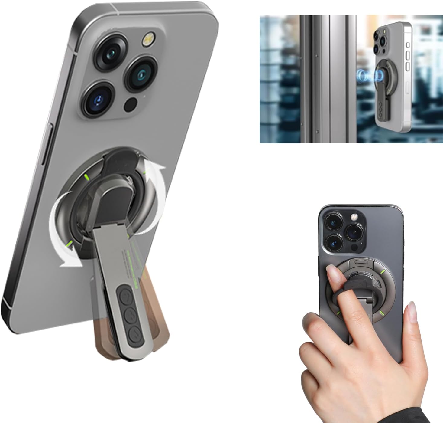 Unidock DualGrip 4-in-1 Magnetic Ring Holder – Strong Grip, 360° Stand, Click Buttons & Works with All Android & iOS Devices (Magnetic Ring Included)