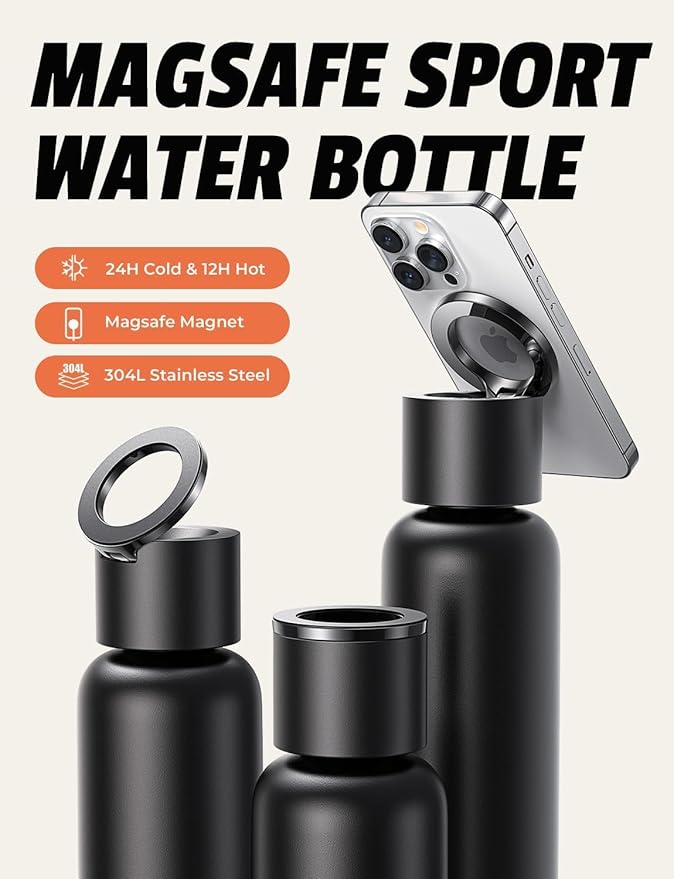 UNIDOCK Insulated MagSafe Compatible Stainless Steel Water Bottle With Tripod Phone Mount