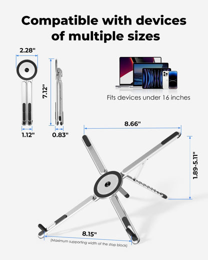Unidock FlexLift Foldable Aluminum Laptop Stand, 8-Level Adjustable Ergonomic Riser for Desk, Magnetic Multi-Device Stand for Laptop, Tablet & Phone