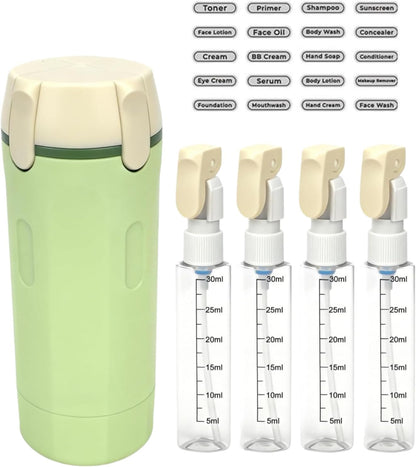 UNIDOCK 4-in-1 Travel Bottle Dispenser (30ML x4) – Leak-Proof, TSA Approved, Compact Toiletry Organizer for Shampoo, Lotion & More