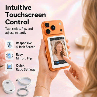 Unidock 4K Wireless Selfie Monitor with Touchscreen, Magnetic Rear Camera Screen for iPhone & Android, Real-Time Preview, Bluetooth Remote Control, App-Free Setup for Vlogging, Content Creation, Reels & Live Streaming