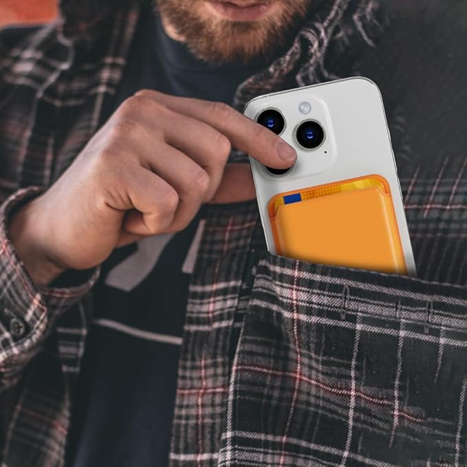 UNIDOCK Orange Leather Magnetic Phone Wallet - Mag Wallet RFID