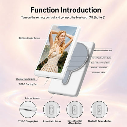 Unidock 4K Wireless Selfie Monitor with Touchscreen, Magnetic Rear Camera Screen for iPhone & Android, Real-Time Preview, Bluetooth Remote Control, App-Free Setup for Vlogging, Content Creation, Reels & Live Streaming