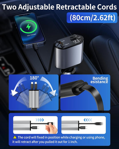 UNIDOCK Upgraded Retractable Car Charger 60W Fast Charging (BIS Certified & Tested)