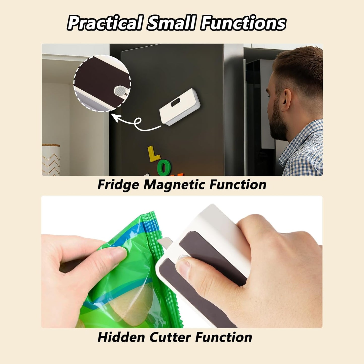 Mini Bag Sealer USB-C Rechargeable – 6 Heat Levels, LED Display, Built-in Cutter & Magnet | One-Touch Chip & Food Bag Heat Sealer for Freshness