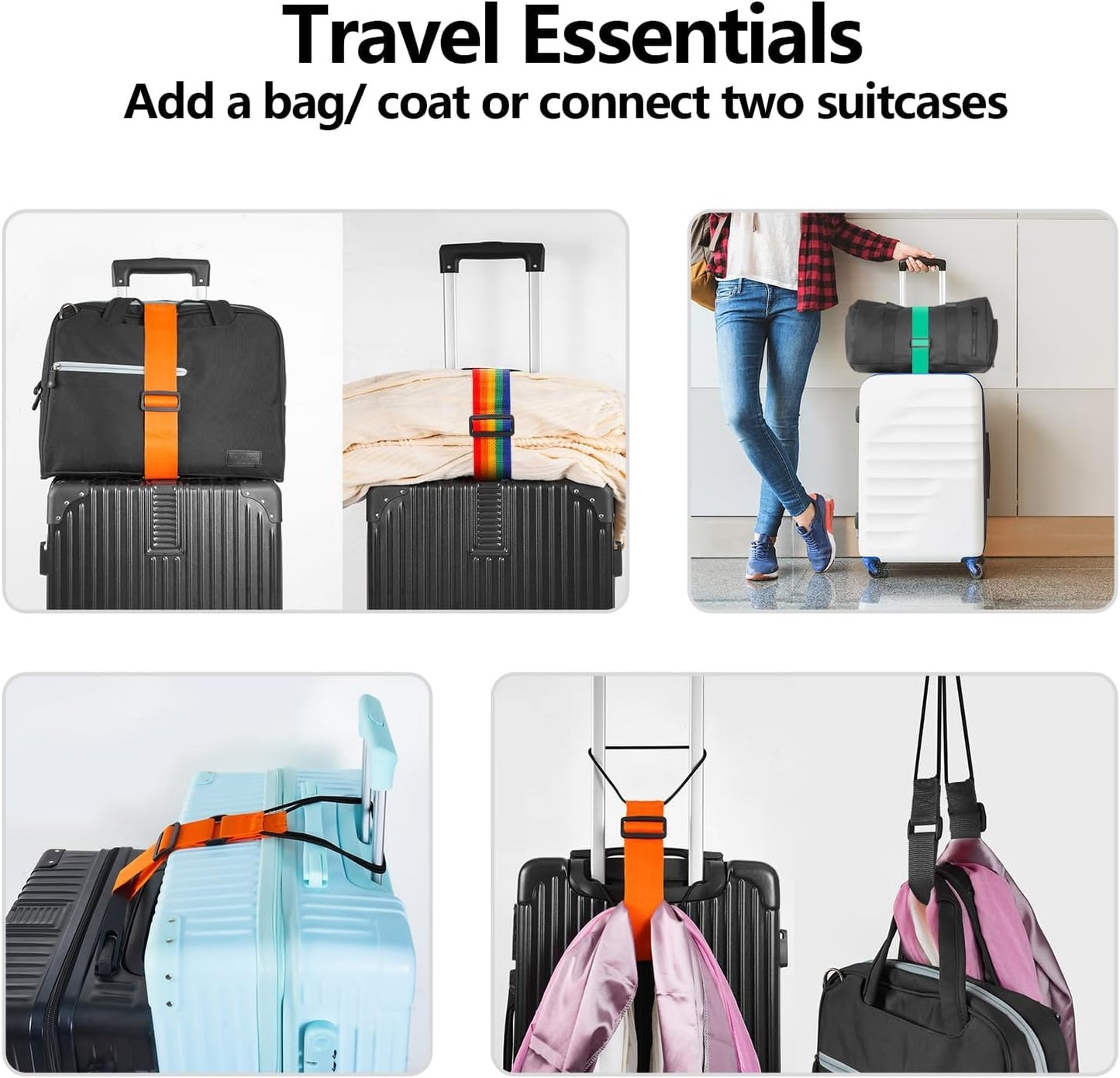 UNIDOCK (Pack of 2) Adjustable Luggage Straps – Travel Essentials for Suitcase & Backpack (Ultra-Light & Durable)