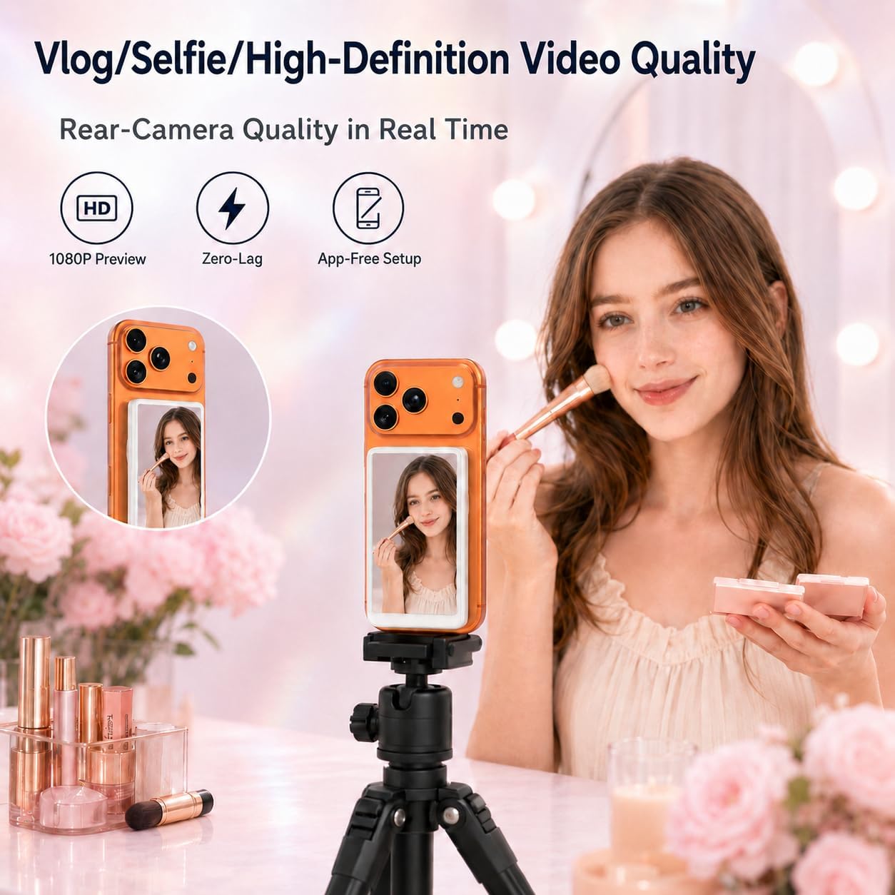 Unidock 4K Wireless Selfie Monitor with Touchscreen, Magnetic Rear Camera Screen for iPhone & Android, Real-Time Preview, Bluetooth Remote Control, App-Free Setup for Vlogging, Content Creation, Reels & Live Streaming