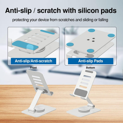 Unidock 360° Rotating Foldable Phone & Tablet Stand – Adjustable Metal Desk Holder for Mobile, iPhone & iPad