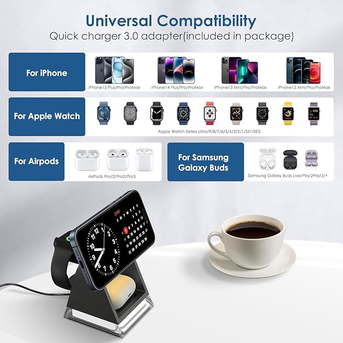 UNIDOCK PowerNest 3 in 1 Wireless Charger Stand with Night Lamp for Magsafe