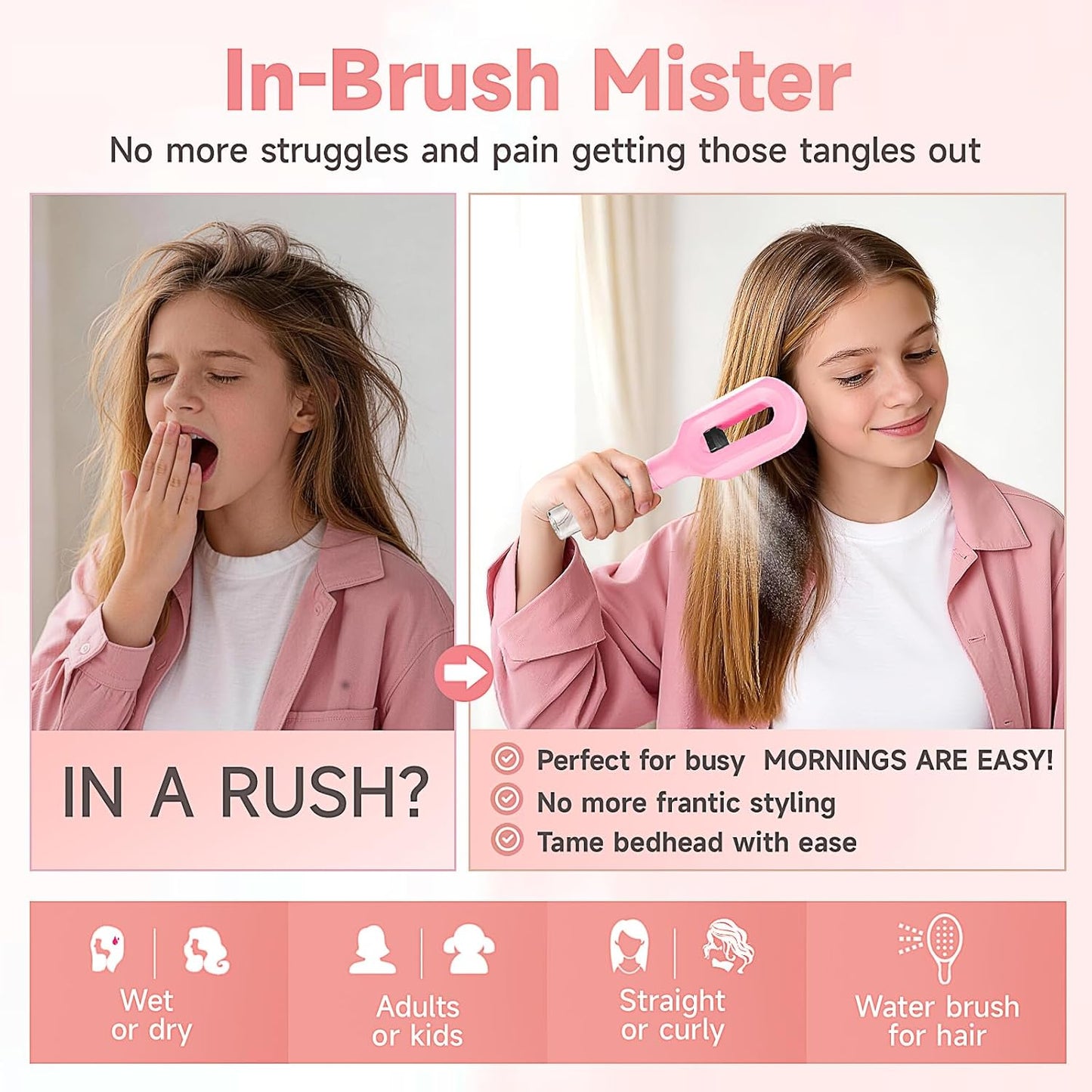 UNIDOCK 2-in-1 Curl Refresh Mist Spray Brush | Detangle, Hydrate & Define Curls Instantly