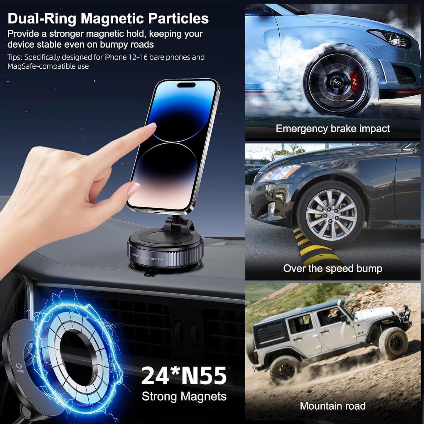 UNIDOCK Maglock Pro Vacuum Magnetic Car Phone Holder 360° (For All Devices)
