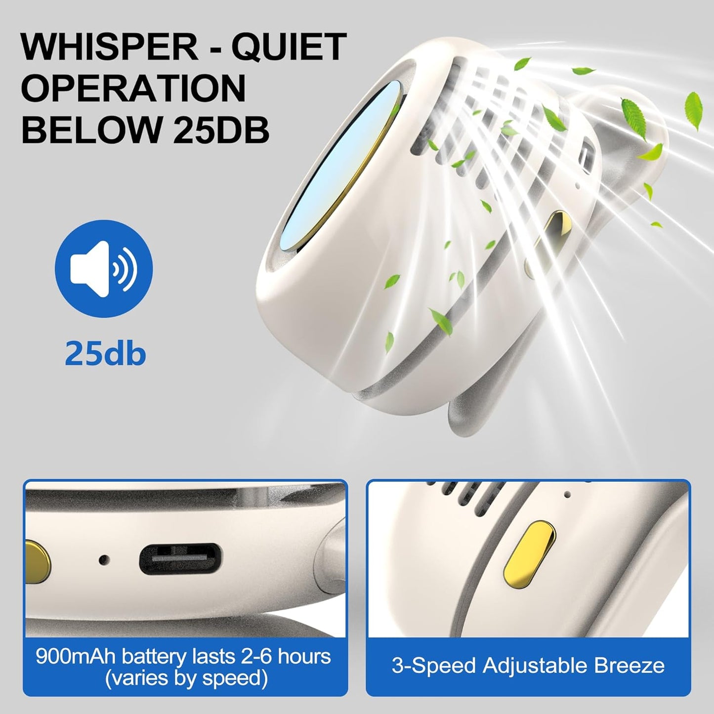 UNIDOCK Portable Clip-On Mini Fan for Men and Women – 360° Adjustable, Ultra-Quiet Bladeless Cooling, USB Rechargeable, 3-Speed Personal Wearable Fan (Up to 6 Hours Runtime on a Single Charge))