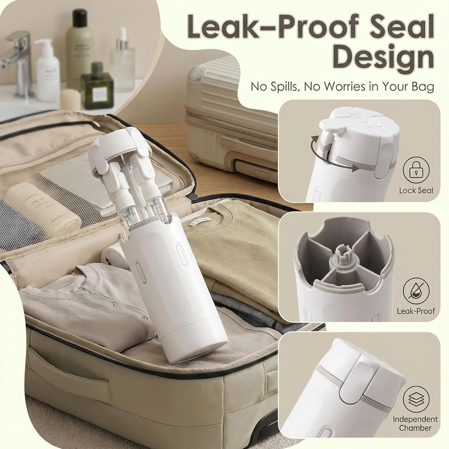 UNIDOCK 4-in-1 Travel Bottle Dispenser (30ML x4) – Leak-Proof, TSA Approved, Compact Toiletry Organizer for Shampoo, Lotion & More
