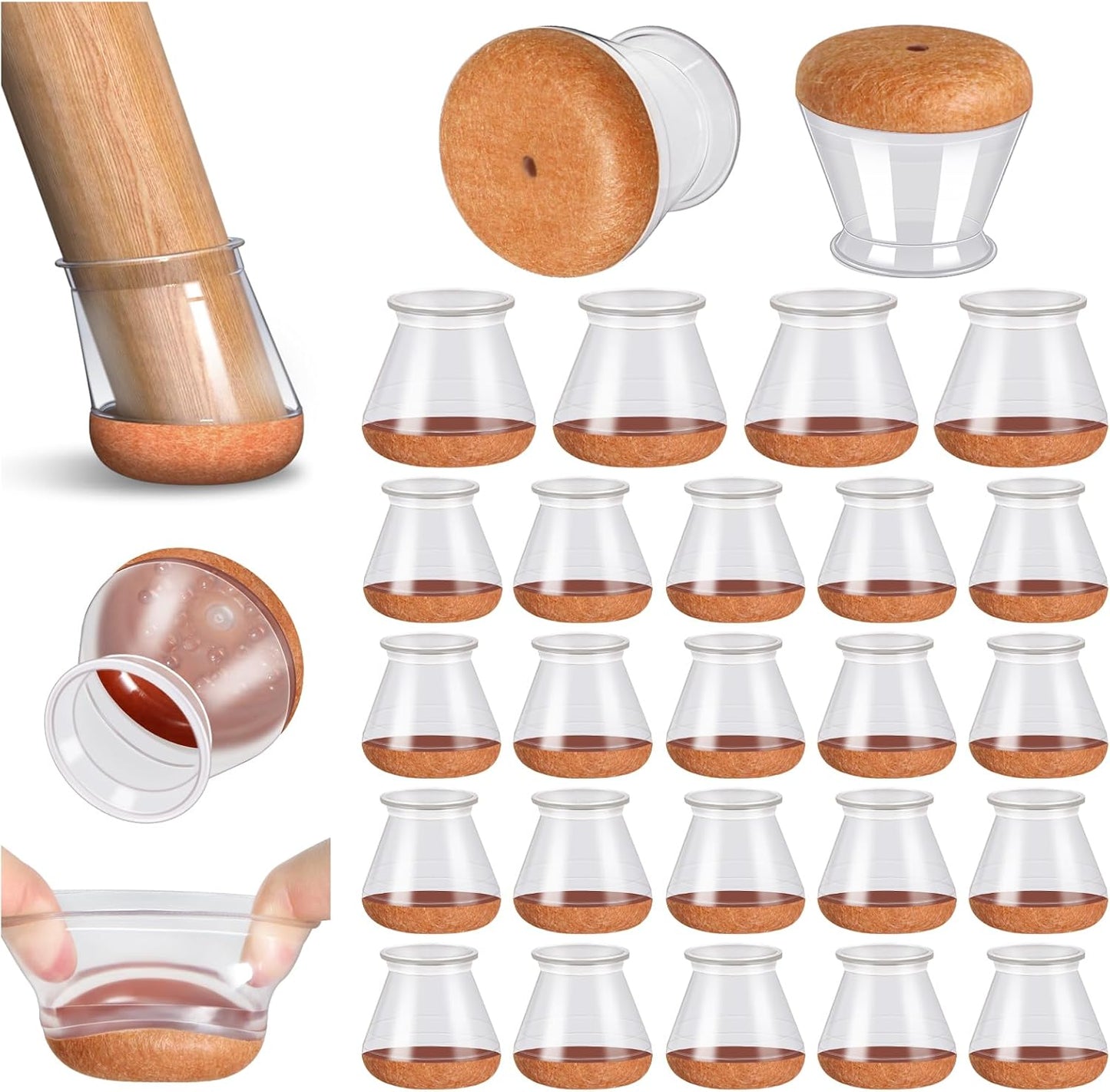 UNIDOCK 24-Piece Silicone Chair Leg Protectors with Felt Pads – Floor Protection Caps for Hardwood Floors and Furniture Sliders