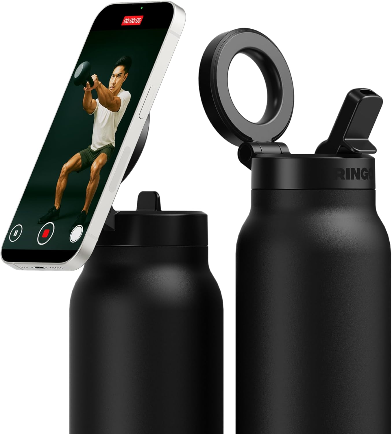 Unidock RINGO Magnetic Bottle with Phone Stand – Leakproof Straw, 24H Cold/12H Hot Insulated Stainless Steel Water Bottle with Comfort Grip & Reinforced Hinge