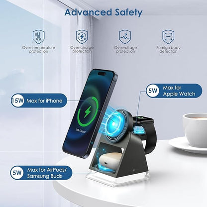 UNIDOCK PowerNest 3 in 1 Wireless Charger Stand with Night Lamp for Magsafe