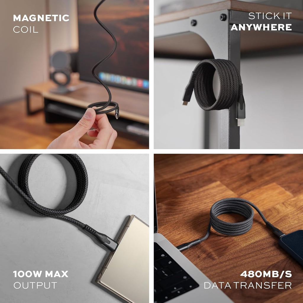 UNIDOCK MagStack Pro – 100W Magnetic Fast Charging Cable (3FT) (Black)
