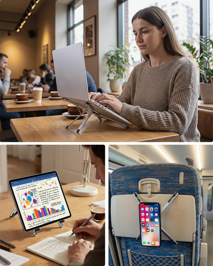 Unidock FlexLift Foldable Aluminum Laptop Stand, 8-Level Adjustable Ergonomic Riser for Desk, Magnetic Multi-Device Stand for Laptop, Tablet & Phone