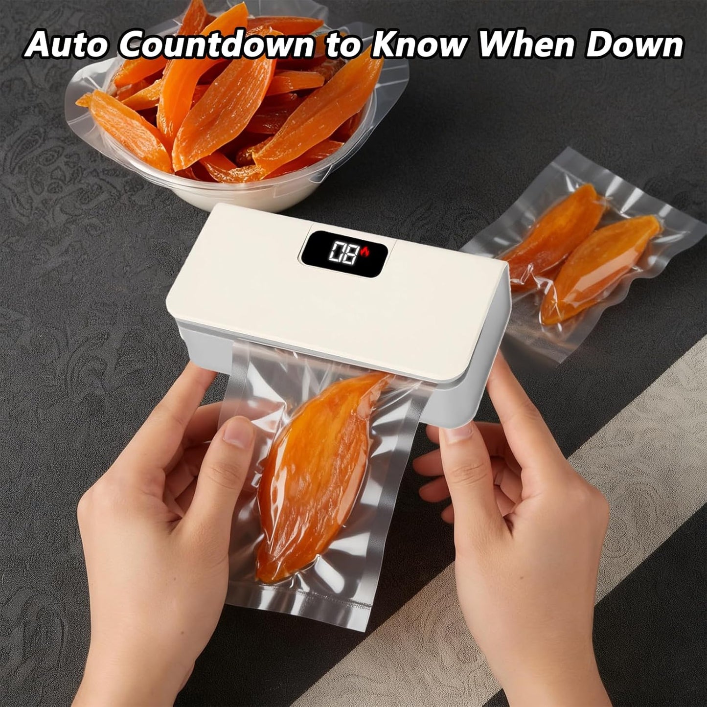 Mini Bag Sealer USB-C Rechargeable – 6 Heat Levels, LED Display, Built-in Cutter & Magnet | One-Touch Chip & Food Bag Heat Sealer for Freshness
