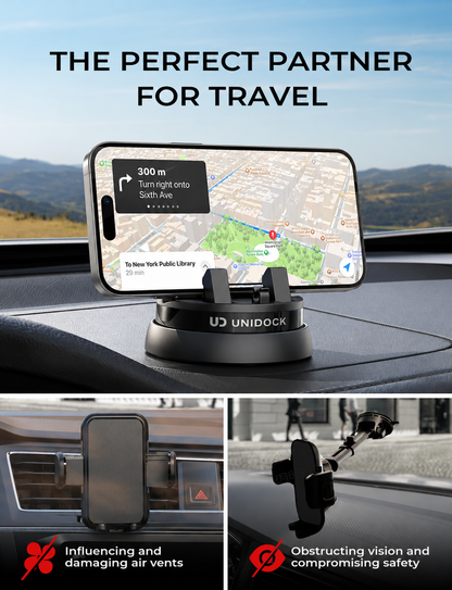Unidock 360° Upgraded (2026 Version) Rotatable Dashboard Cell Phone Holder, Non-Slip Navigation Car Phone Mount, Fit for iPhone and all Smartphones