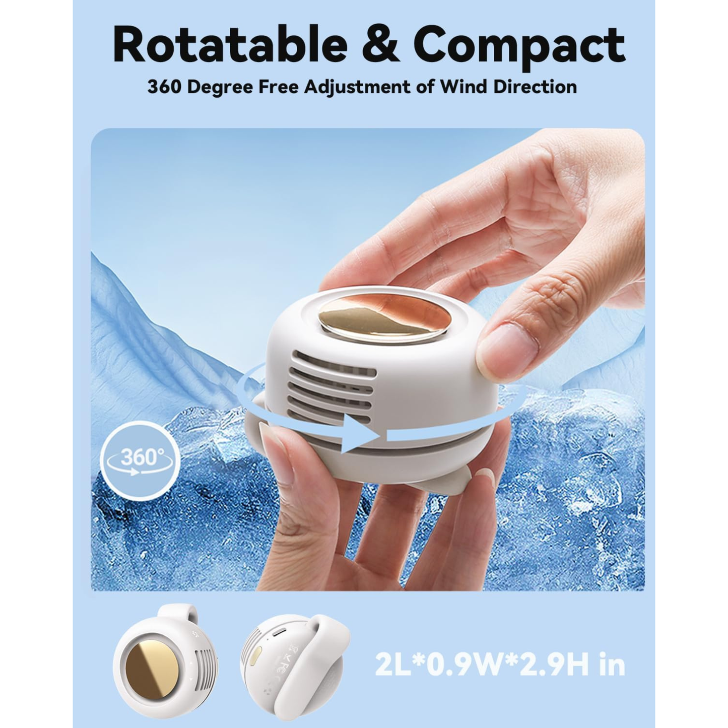 UNIDOCK Portable Clip-On Mini Fan for Men and Women – 360° Adjustable, Ultra-Quiet Bladeless Cooling, USB Rechargeable, 3-Speed Personal Wearable Fan (Up to 6 Hours Runtime on a Single Charge))