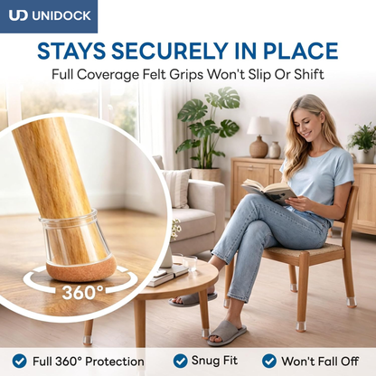 UNIDOCK 24-Piece Silicone Chair Leg Protectors with Felt Pads – Floor Protection Caps for Hardwood Floors and Furniture Sliders