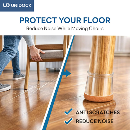 UNIDOCK 24-Piece Silicone Chair Leg Protectors with Felt Pads – Floor Protection Caps for Hardwood Floors and Furniture Sliders