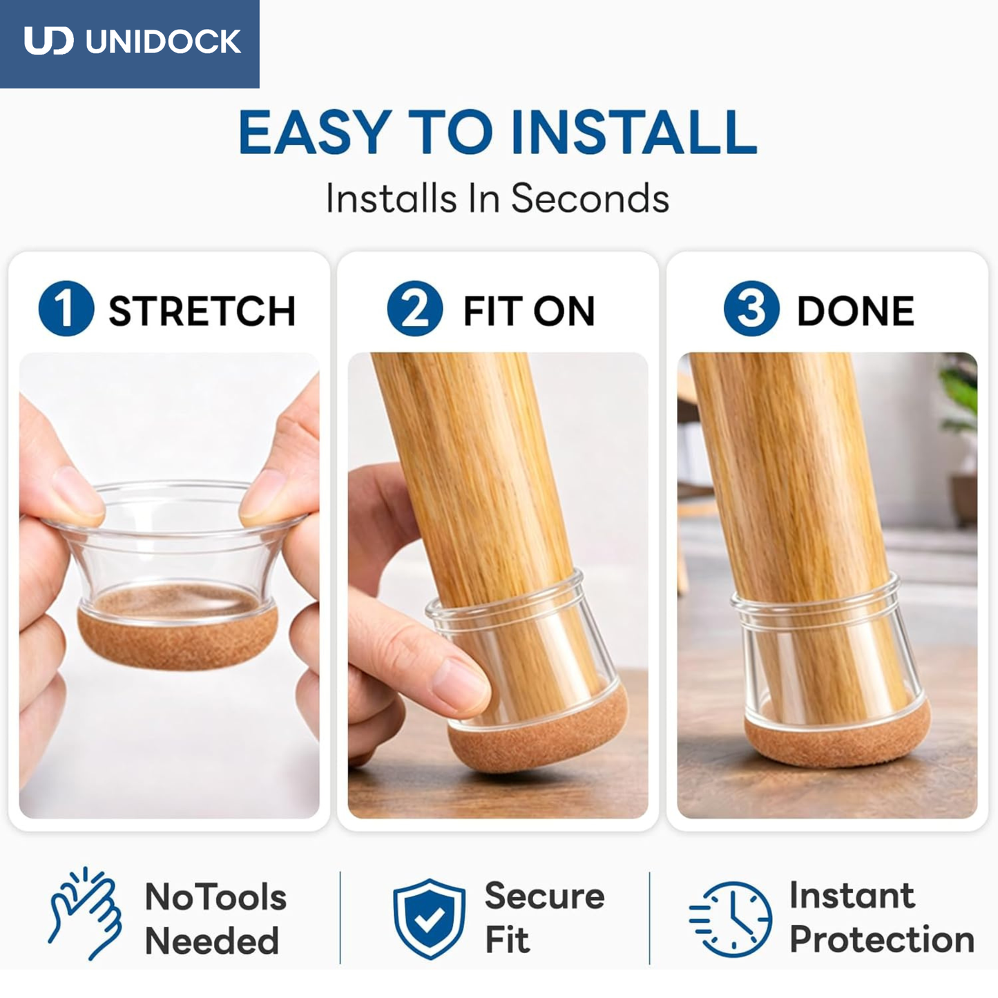UNIDOCK 24-Piece Silicone Chair Leg Protectors with Felt Pads – Floor Protection Caps for Hardwood Floors and Furniture Sliders