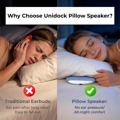 Unidock Private Sleep Pillow Speaker with Bone Conduction Audio, Bluetooth, 20H Battery, Slim & Comfortable